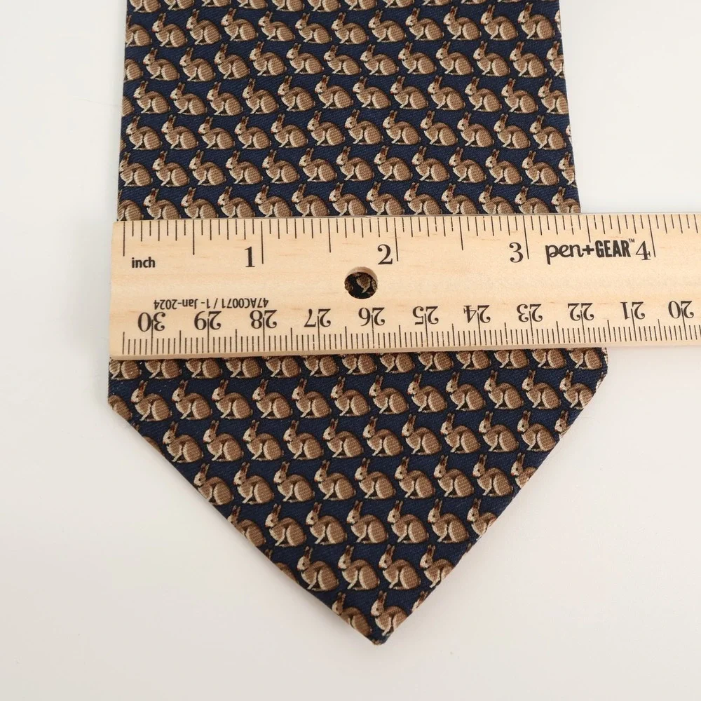 Brooks Basics Pure Silk Necktie Brown Bunny Rabbit Print Made‎ in USA